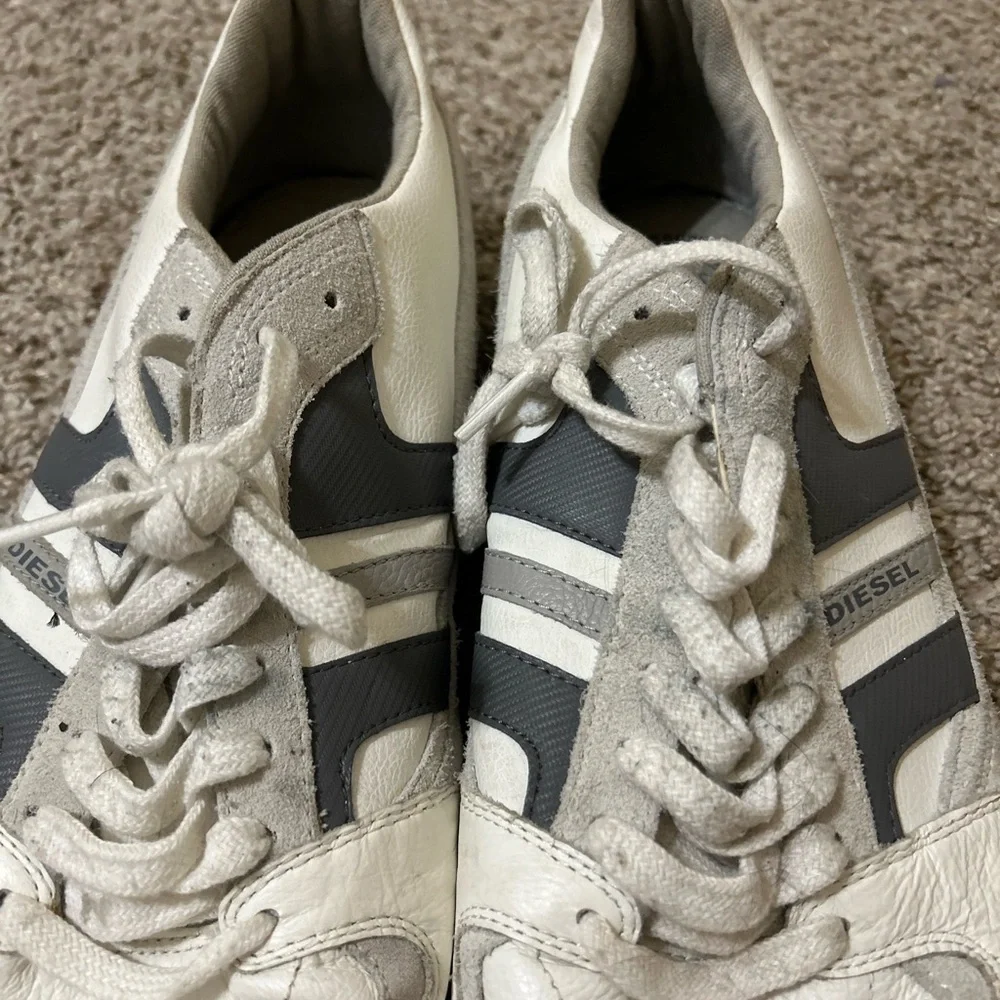 Diesel Men's Long Term Gunner Sneakers Leather White Blue Size 13 Lace Up Y2K